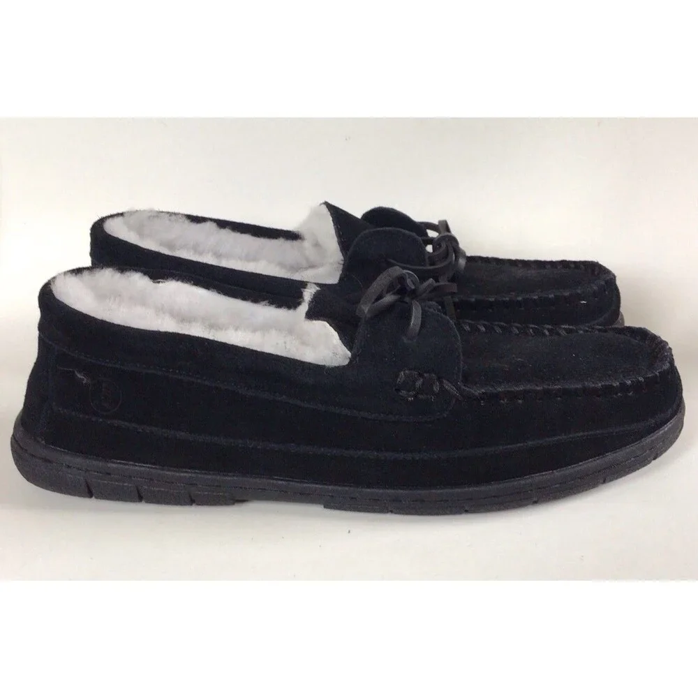 NEW LANDS’ END Men's Fuzzy Lined Lace Up Moccasin Slippers/Shoes (Size 9 M)